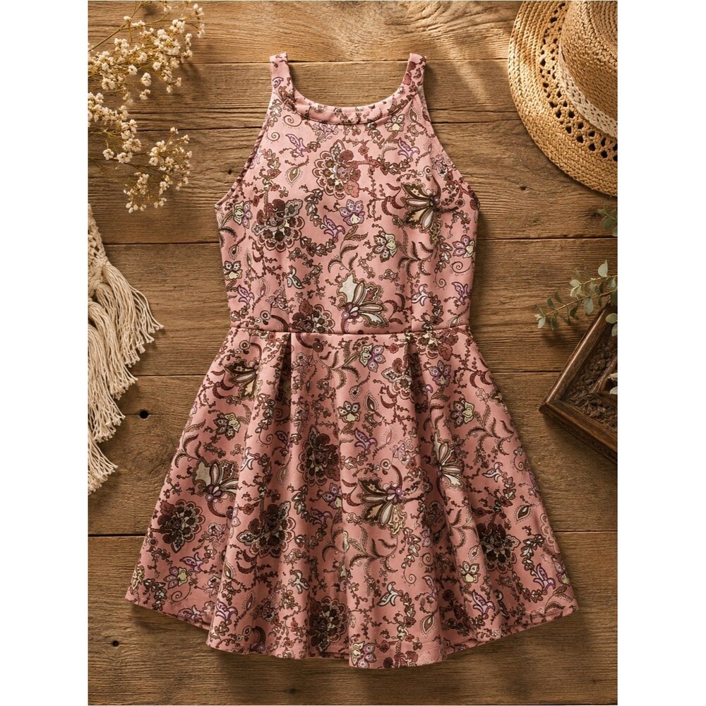 Copper Key Paisley Print Floral Sleeveless Halter A-Line‎ Dress Multicolored